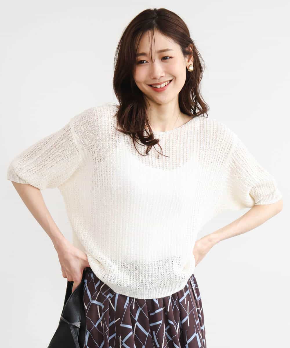 FKFHD60130 MK MICHEL KLEIN(MK ミッシェルクラン) [洗える]クロップド丈シアーリブニット ブルー