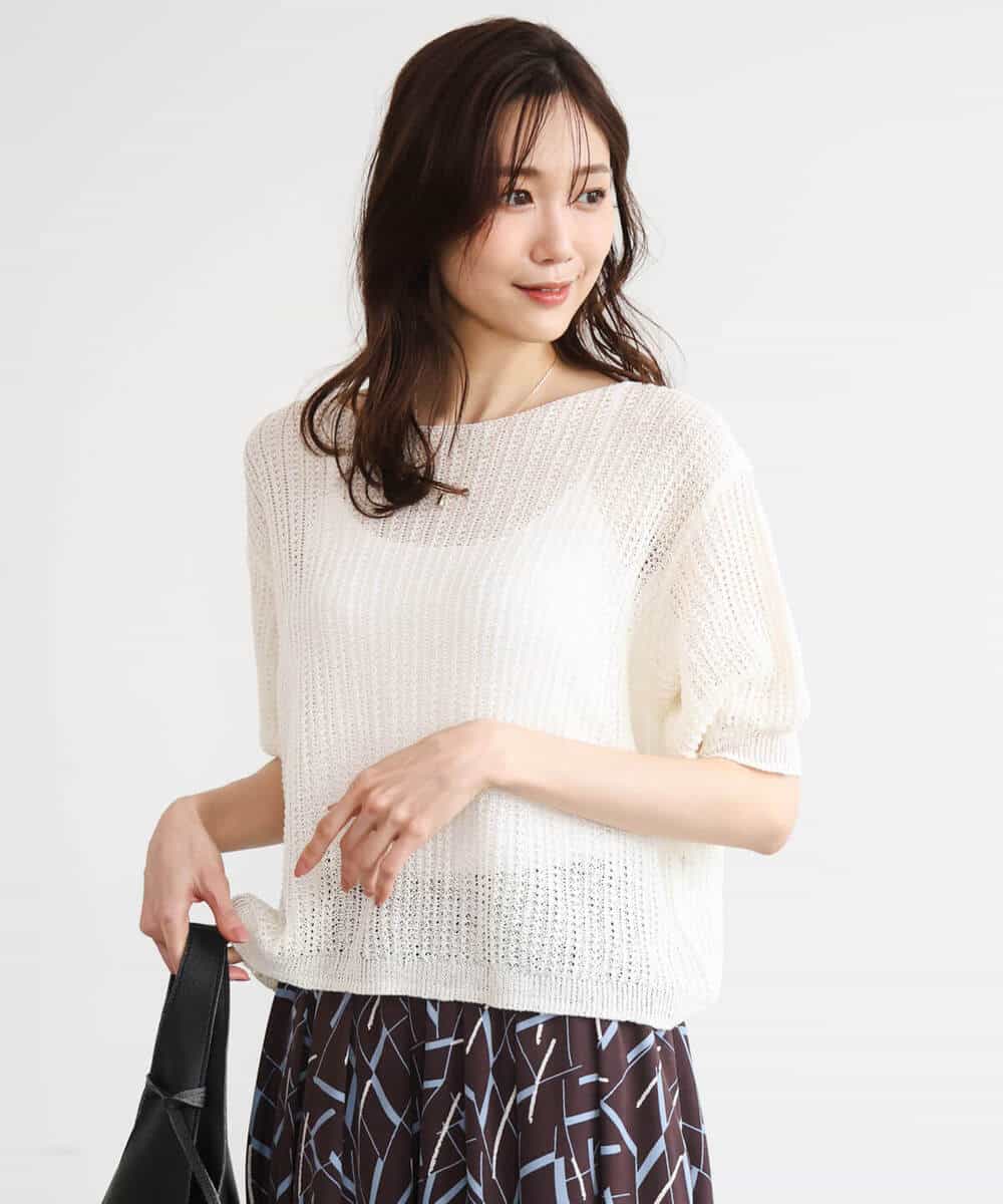 FKFHD60130 MK MICHEL KLEIN(MK ミッシェルクラン) [洗える]クロップド丈シアーリブニット ブルー