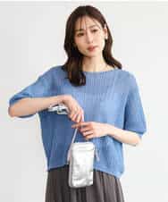 FKFHD60130 MK MICHEL KLEIN(MK ミッシェルクラン) [洗える]クロップド丈シアーリブニット ブルー