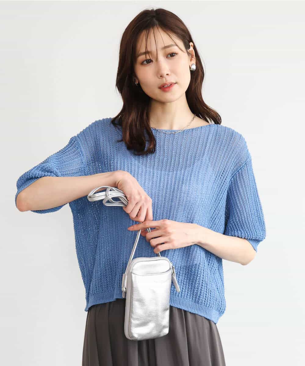 FKFHD60130 MK MICHEL KLEIN(MK ミッシェルクラン) [洗える]クロップド丈シアーリブニット ブルー