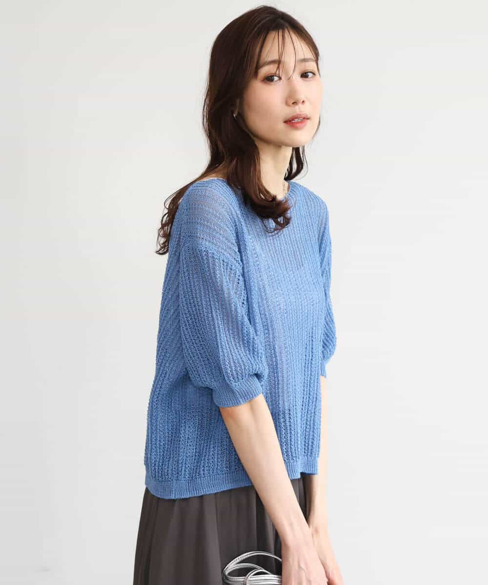 FKFHD60130 MK MICHEL KLEIN(MK ミッシェルクラン) [洗える]クロップド丈シアーリブニット ブルー