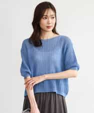 FKFHD60130 MK MICHEL KLEIN(MK ミッシェルクラン) [洗える]クロップド丈シアーリブニット ブルー