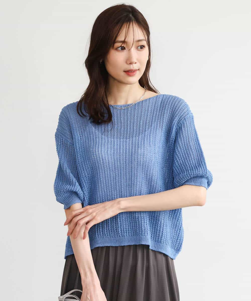 FKFHD60130 MK MICHEL KLEIN(MK ミッシェルクラン) [洗える]クロップド丈シアーリブニット ブルー