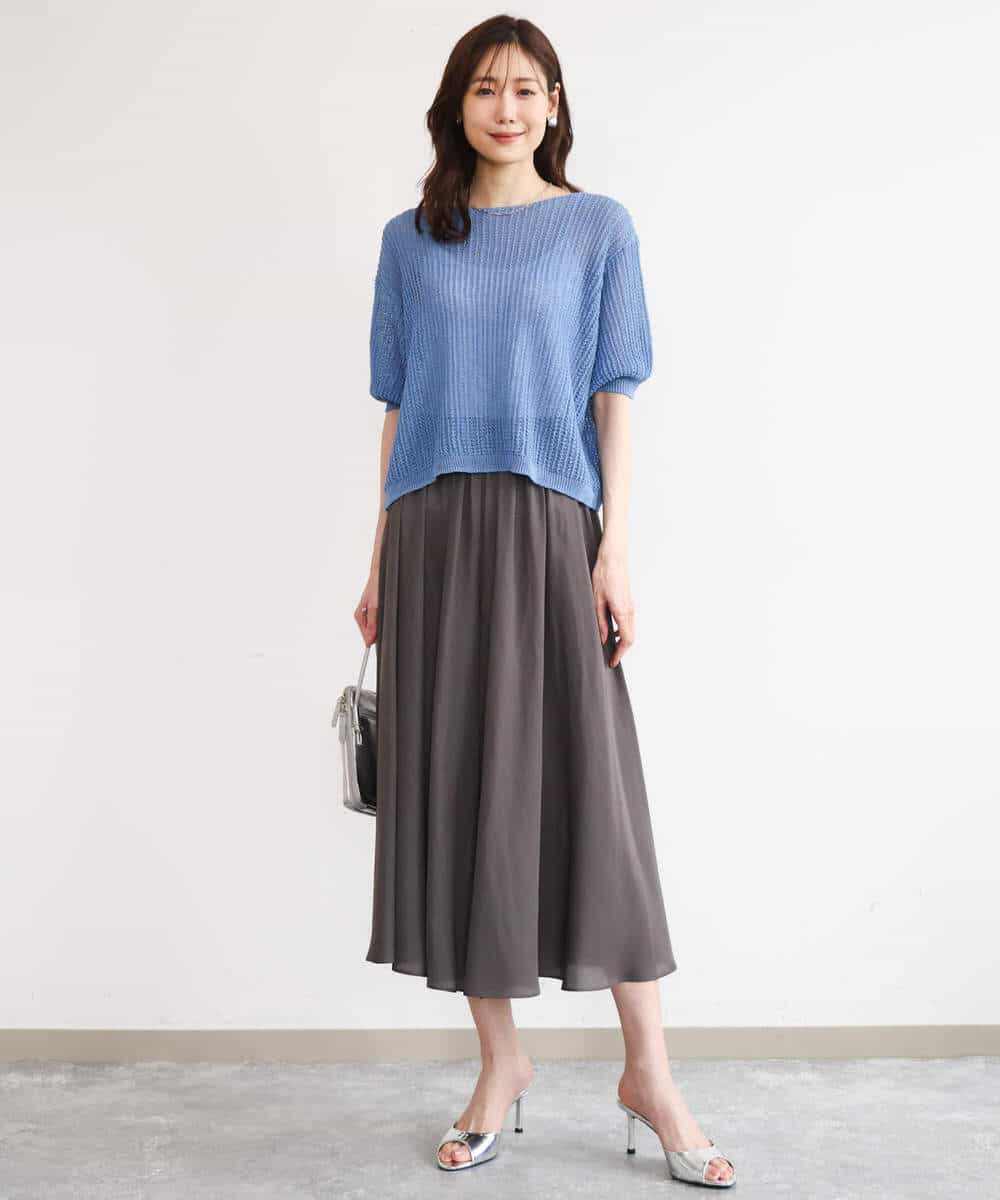 FKFHD60130 MK MICHEL KLEIN(MK ミッシェルクラン) [洗える]クロップド丈シアーリブニット ブルー