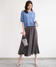 FKFHD60130 MK MICHEL KLEIN(MK ミッシェルクラン) [洗える]クロップド丈シアーリブニット ブルー