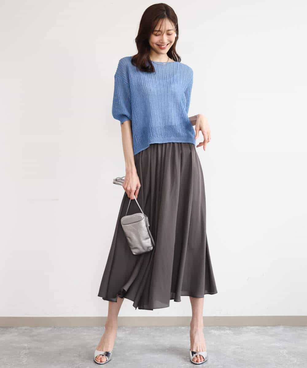 FKFHD60130 MK MICHEL KLEIN(MK ミッシェルクラン) [洗える]クロップド丈シアーリブニット ブルー