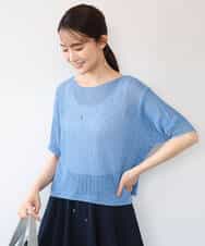 FKFHD60130 MK MICHEL KLEIN(MK ミッシェルクラン) [洗える]クロップド丈シアーリブニット ブルー