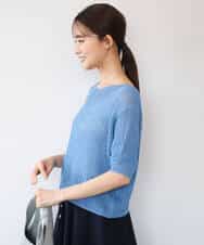 FKFHD60130 MK MICHEL KLEIN(MK ミッシェルクラン) [洗える]クロップド丈シアーリブニット ブルー