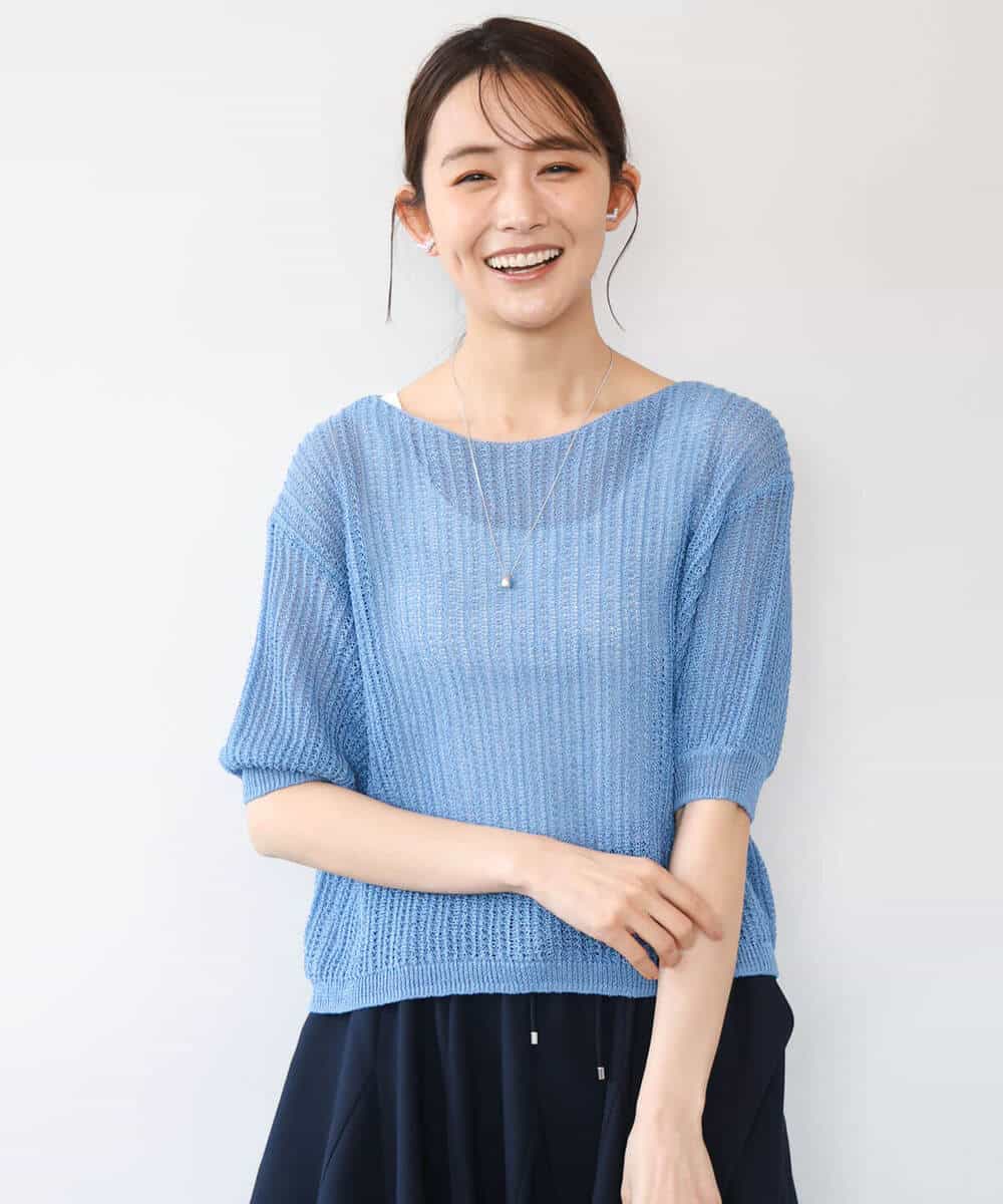 FKFHD60130 MK MICHEL KLEIN(MK ミッシェルクラン) [洗える]クロップド丈シアーリブニット ブルー