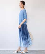 FKFHD60130 MK MICHEL KLEIN(MK ミッシェルクラン) [洗える]クロップド丈シアーリブニット ブルー