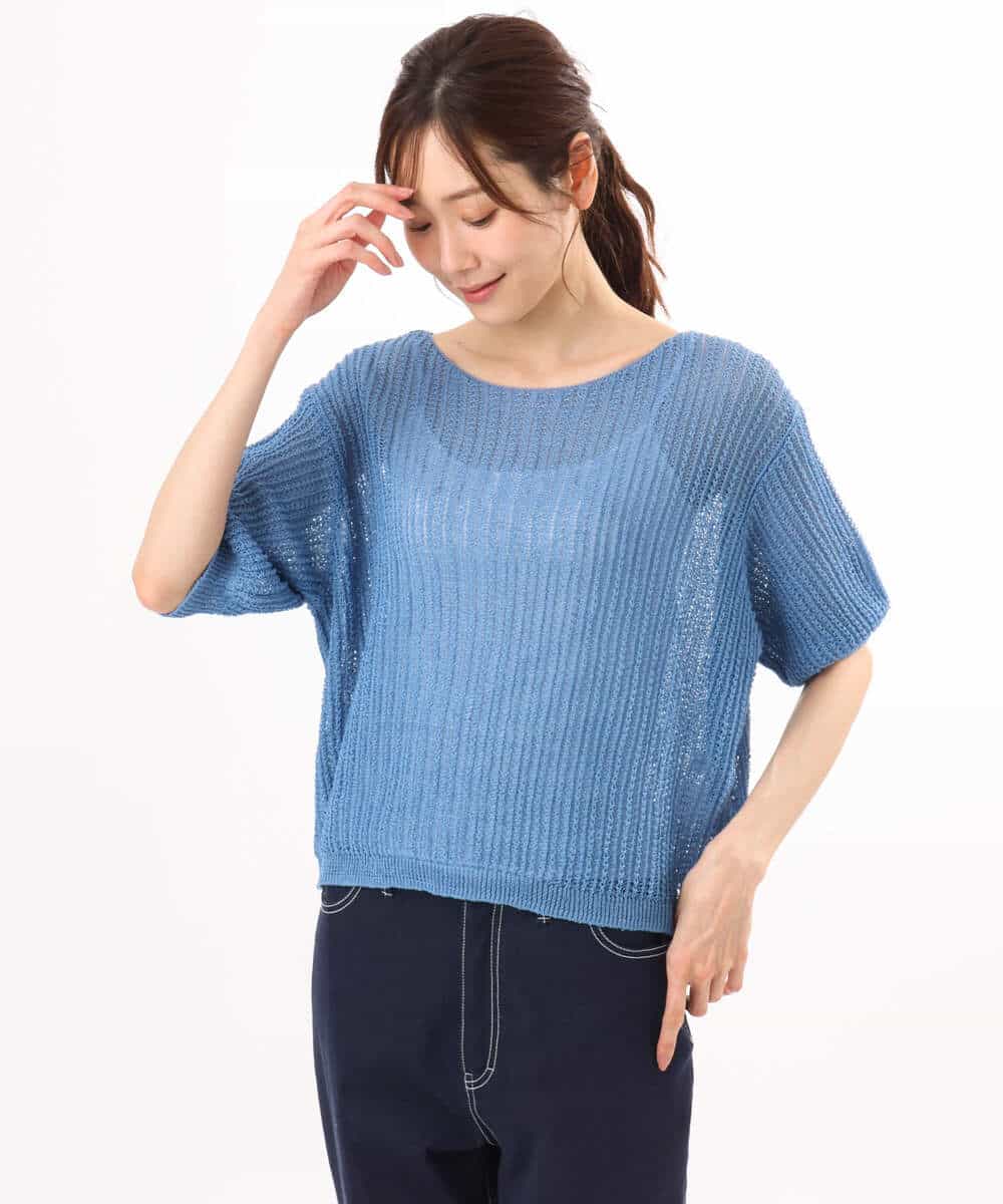 FKFHD60130 MK MICHEL KLEIN(MK ミッシェルクラン) [洗える]クロップド丈シアーリブニット ブルー