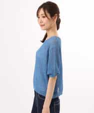 FKFHD60130 MK MICHEL KLEIN(MK ミッシェルクラン) [洗える]クロップド丈シアーリブニット ブルー