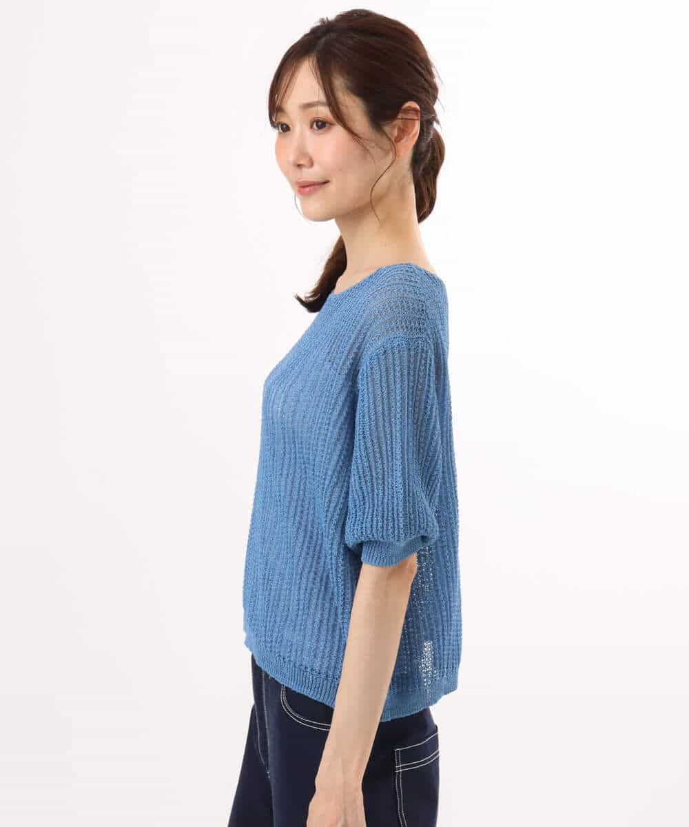 FKFHD60130 MK MICHEL KLEIN(MK ミッシェルクラン) [洗える]クロップド丈シアーリブニット ブルー