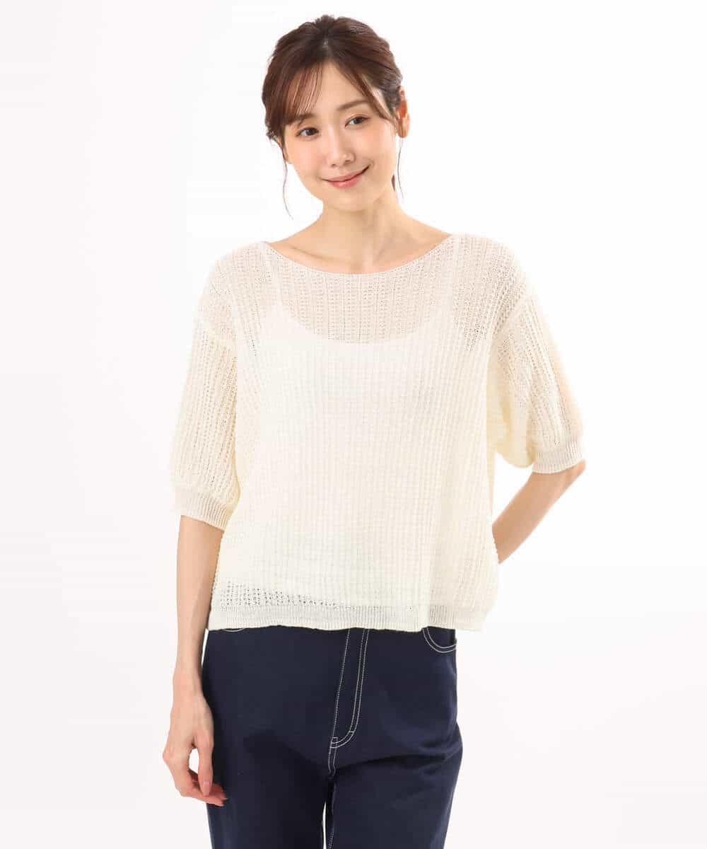 FKFHD60130 MK MICHEL KLEIN(MK ミッシェルクラン) [洗える]クロップド丈シアーリブニット ブルー