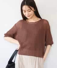 FKFHD60130 MK MICHEL KLEIN(MK ミッシェルクラン) [洗える]クロップド丈シアーリブニット ブラウン