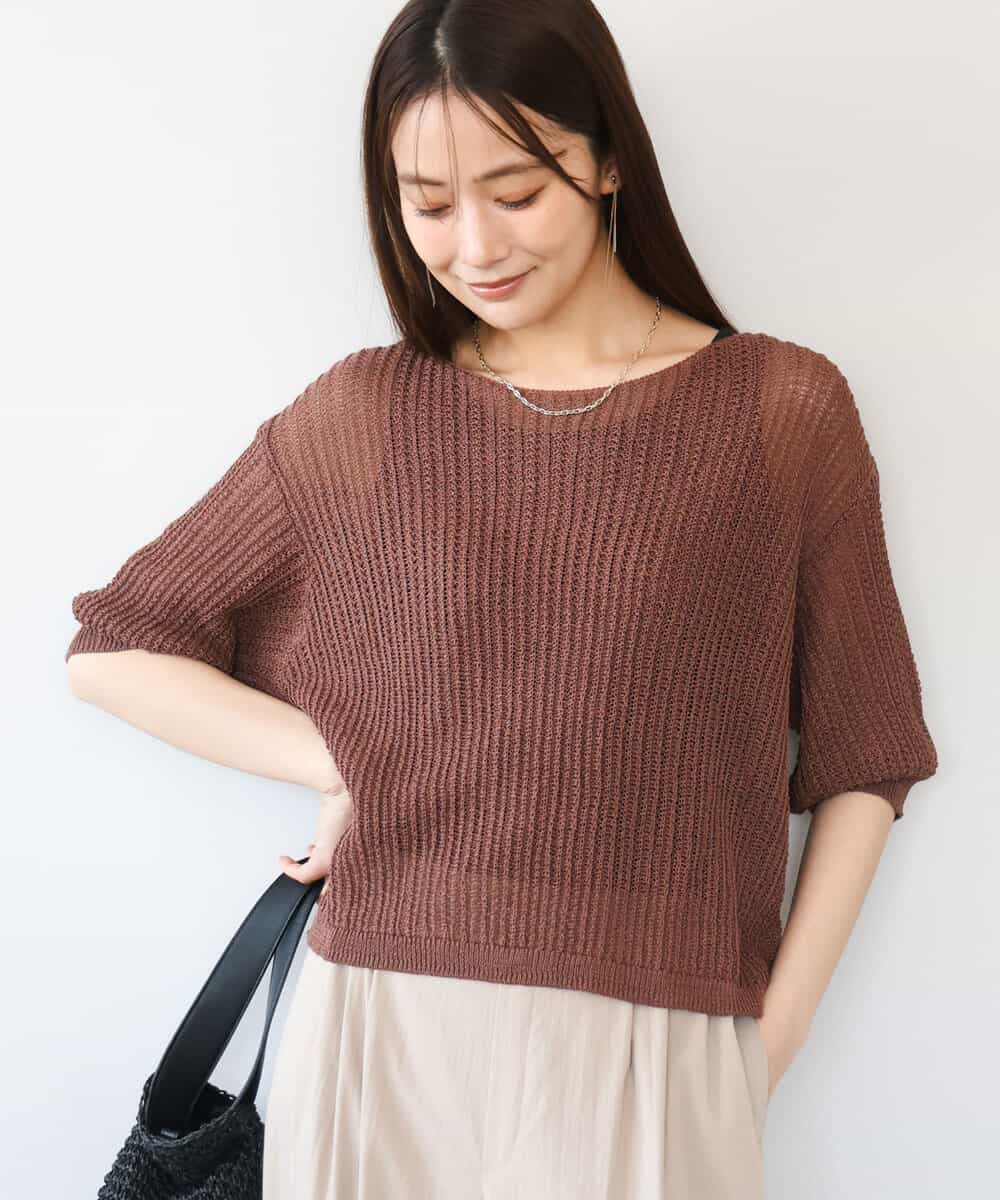 FKFHD60130 MK MICHEL KLEIN(MK ミッシェルクラン) [洗える]クロップド丈シアーリブニット ブラウン