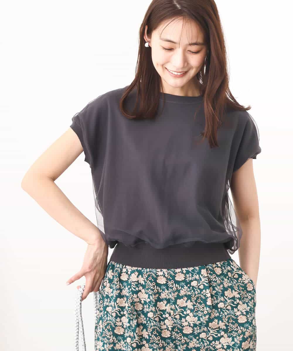 FKFHV60120 MK MICHEL KLEIN(MK ミッシェルクラン) チュールデザインコンパクトニット/接触冷感/洗える グリーン