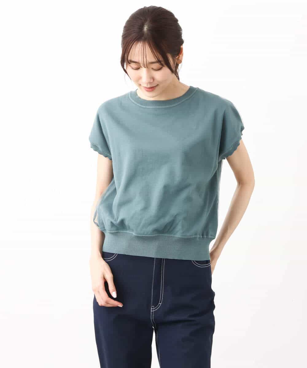 FKFHV60120 MK MICHEL KLEIN(MK ミッシェルクラン) チュールデザインコンパクトニット/接触冷感/洗える グリーン