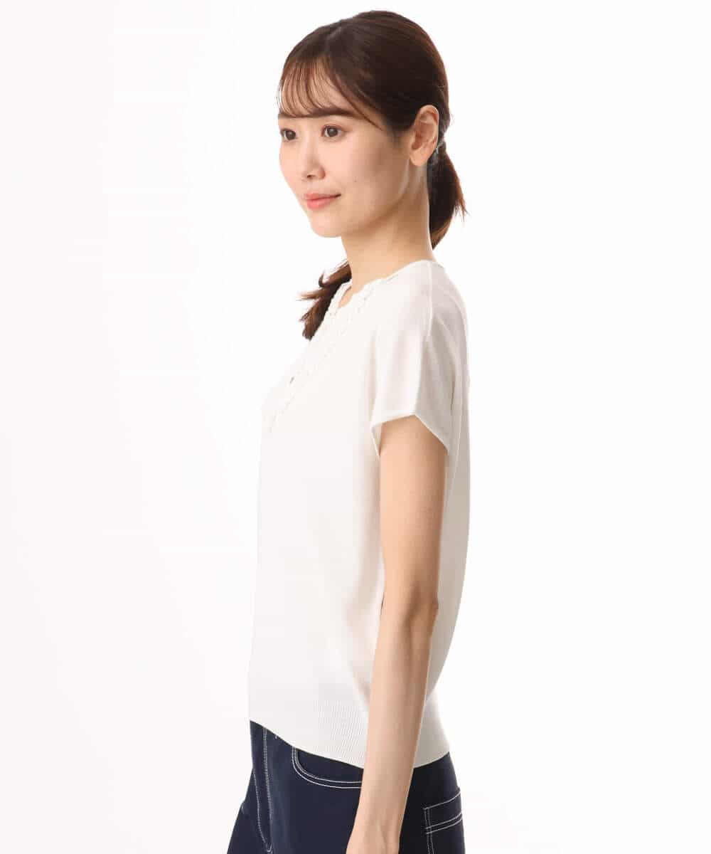 FKFID70140 MK MICHEL KLEIN(MK ミッシェルクラン) [接触冷感/洗える]ミニフリル フレンチスリーブニット ホワイト