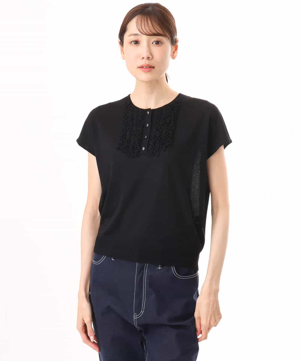 FKFID70140 MK MICHEL KLEIN(MK ミッシェルクラン) [接触冷感/洗える]ミニフリル フレンチスリーブニット ホワイト
