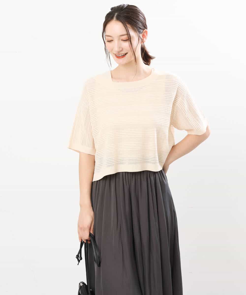 FKFIS36140 MK MICHEL KLEIN(MK ミッシェルクラン) 幾何レースショートニットアンサンブル/洗える ブルー