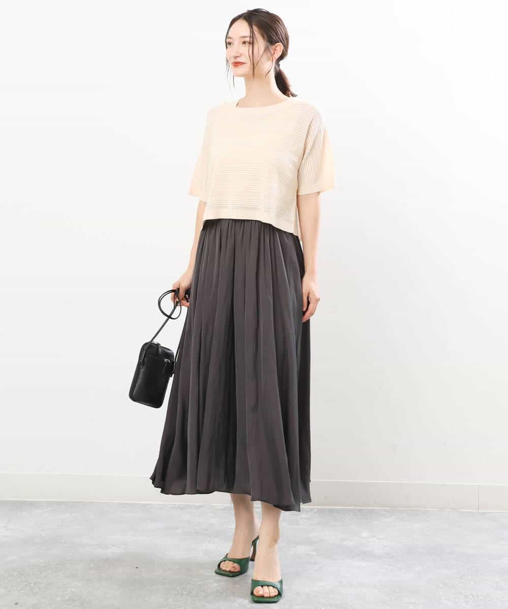 FKFIS36140 MK MICHEL KLEIN(MK ミッシェルクラン) 幾何レースショートニットアンサンブル/洗える ブルー