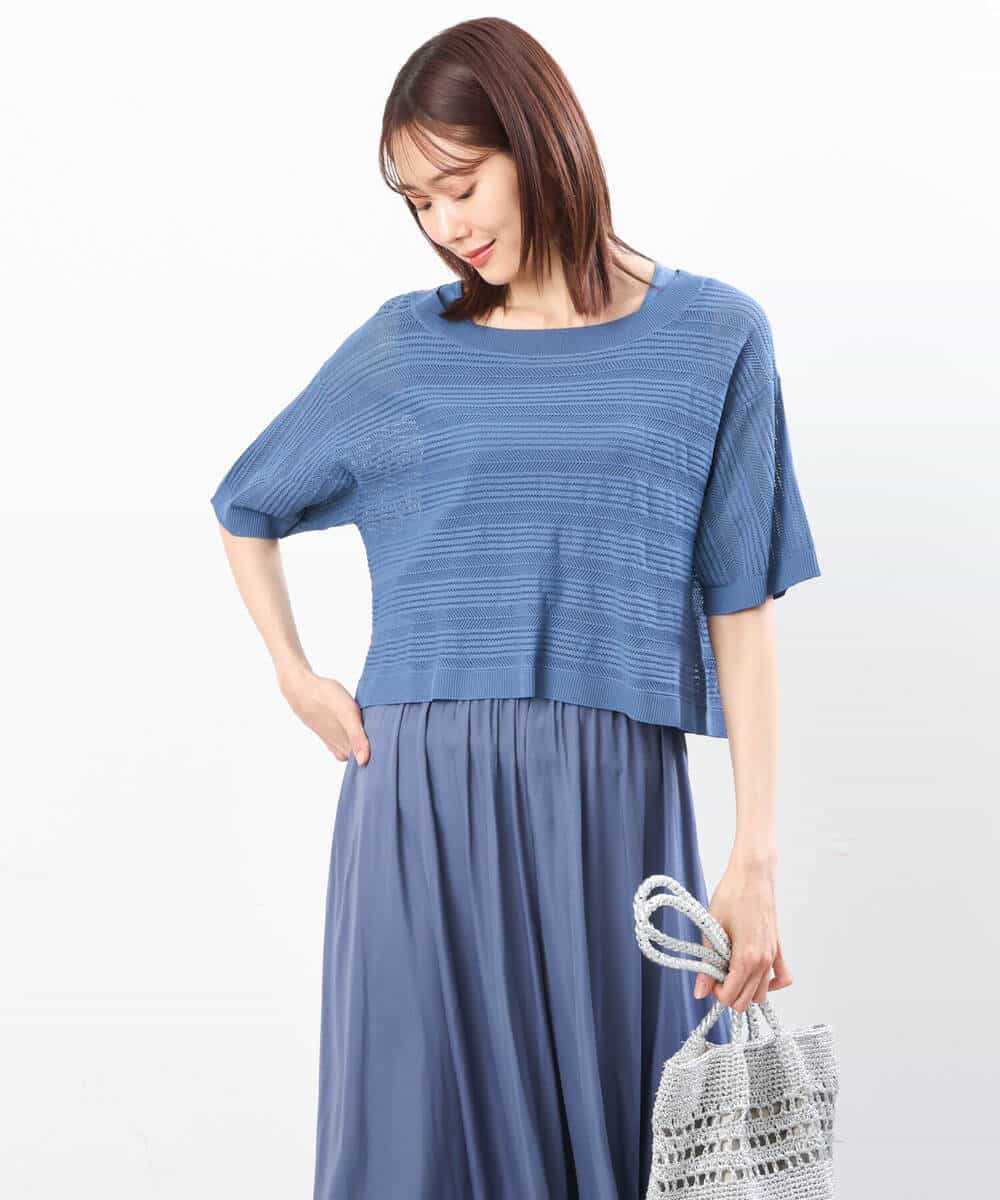 FKFIS36140 MK MICHEL KLEIN(MK ミッシェルクラン) 幾何レースショートニットアンサンブル/洗える ブルー