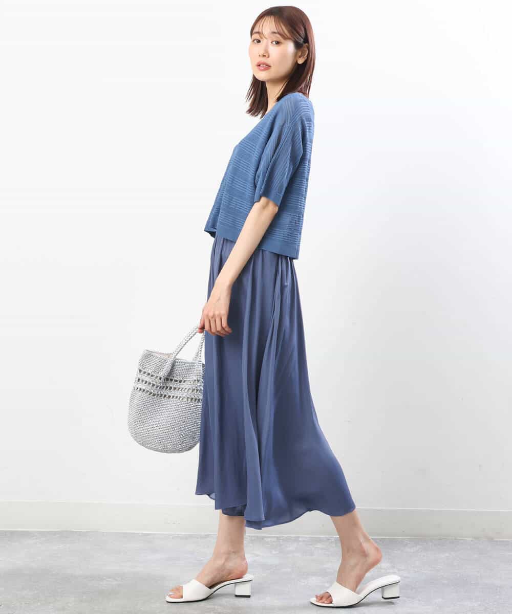 FKFIS36140 MK MICHEL KLEIN(MK ミッシェルクラン) 幾何レースショートニットアンサンブル/洗える ブルー