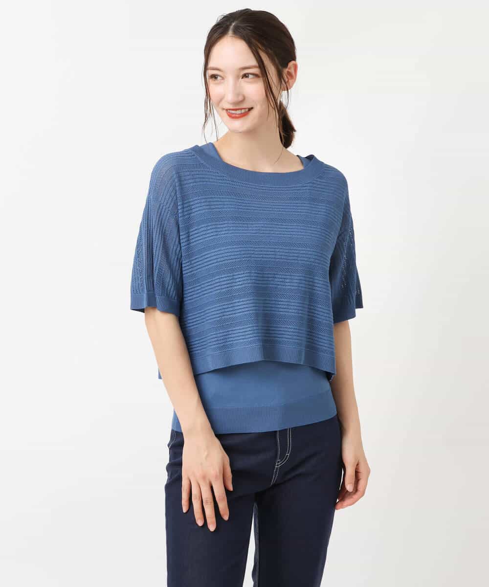 FKFIS36140 MK MICHEL KLEIN(MK ミッシェルクラン) 幾何レースショートニットアンサンブル/洗える ブルー