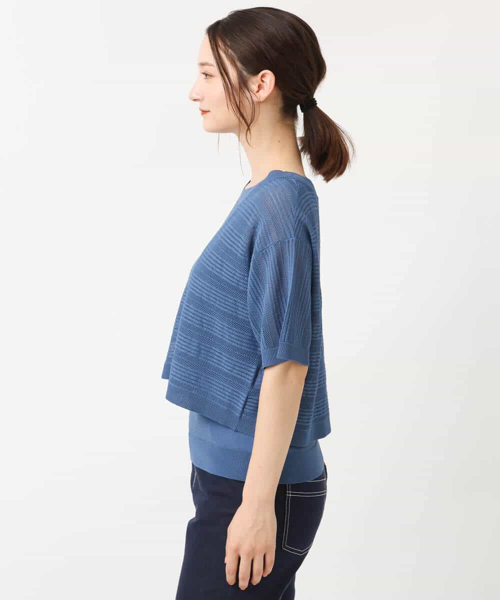 FKFIS36140 MK MICHEL KLEIN(MK ミッシェルクラン) 幾何レースショートニットアンサンブル/洗える ブルー