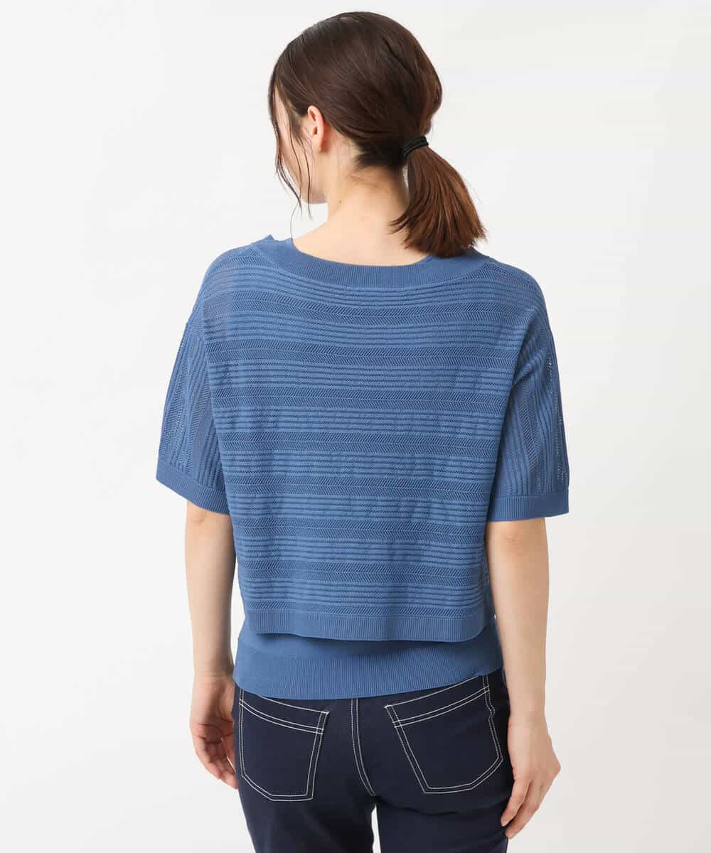 FKFIS36140 MK MICHEL KLEIN(MK ミッシェルクラン) 幾何レースショートニットアンサンブル/洗える ブルー