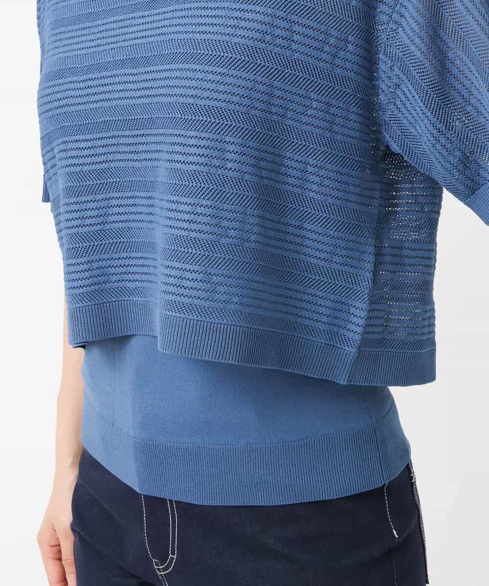 FKFIS36140 MK MICHEL KLEIN(MK ミッシェルクラン) 幾何レースショートニットアンサンブル/洗える ブルー