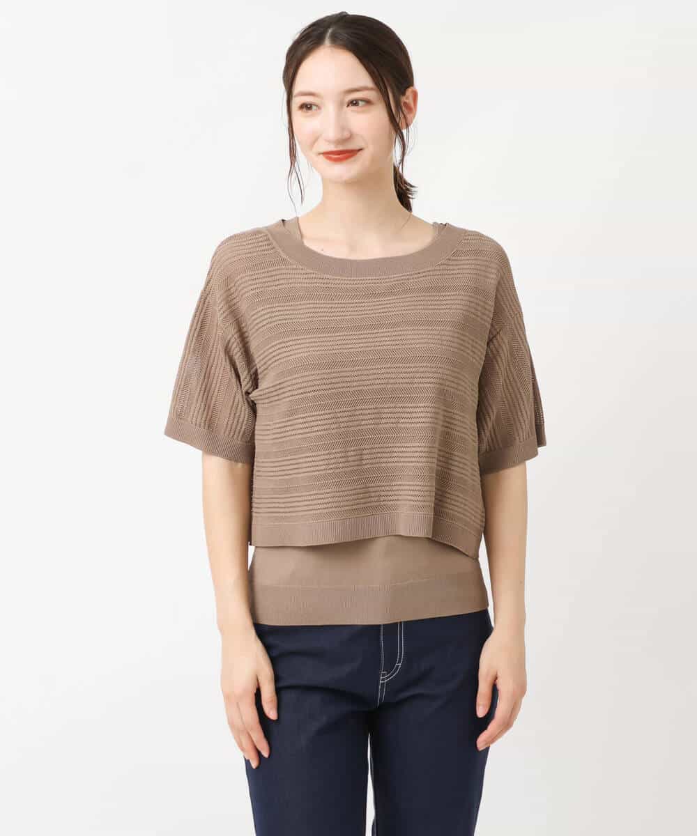 FKFIS36140 MK MICHEL KLEIN(MK ミッシェルクラン) 幾何レースショートニットアンサンブル/洗える ブルー