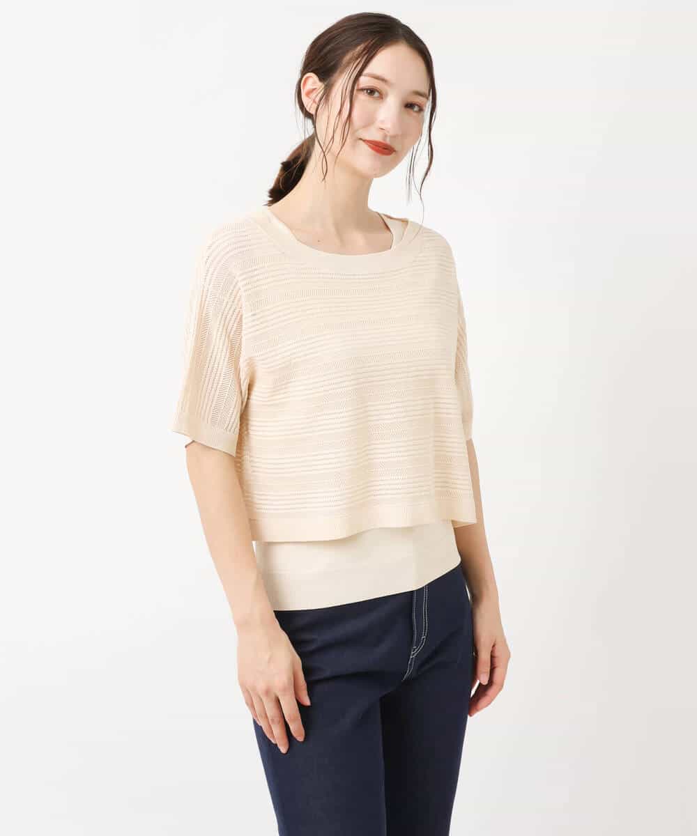 FKFIS36140 MK MICHEL KLEIN(MK ミッシェルクラン) 幾何レースショートニットアンサンブル/洗える ブルー