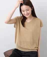 FKFJA70120 MK MICHEL KLEIN(MK ミッシェルクラン) フレンチスリーブラメニット/洗える キャメル