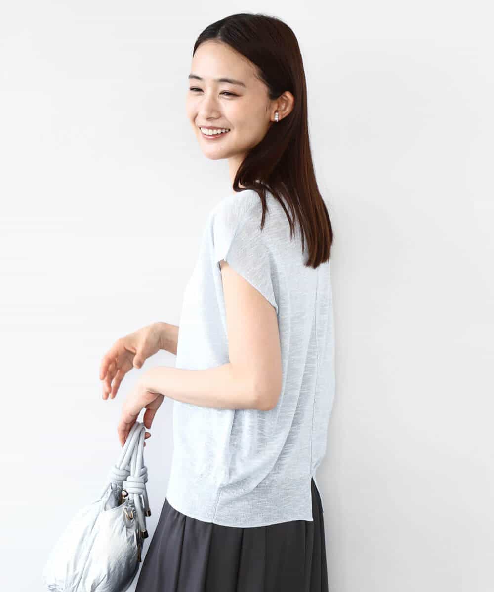 FKFJA70120 MK MICHEL KLEIN(MK ミッシェルクラン) フレンチスリーブラメニット/洗える キャメル