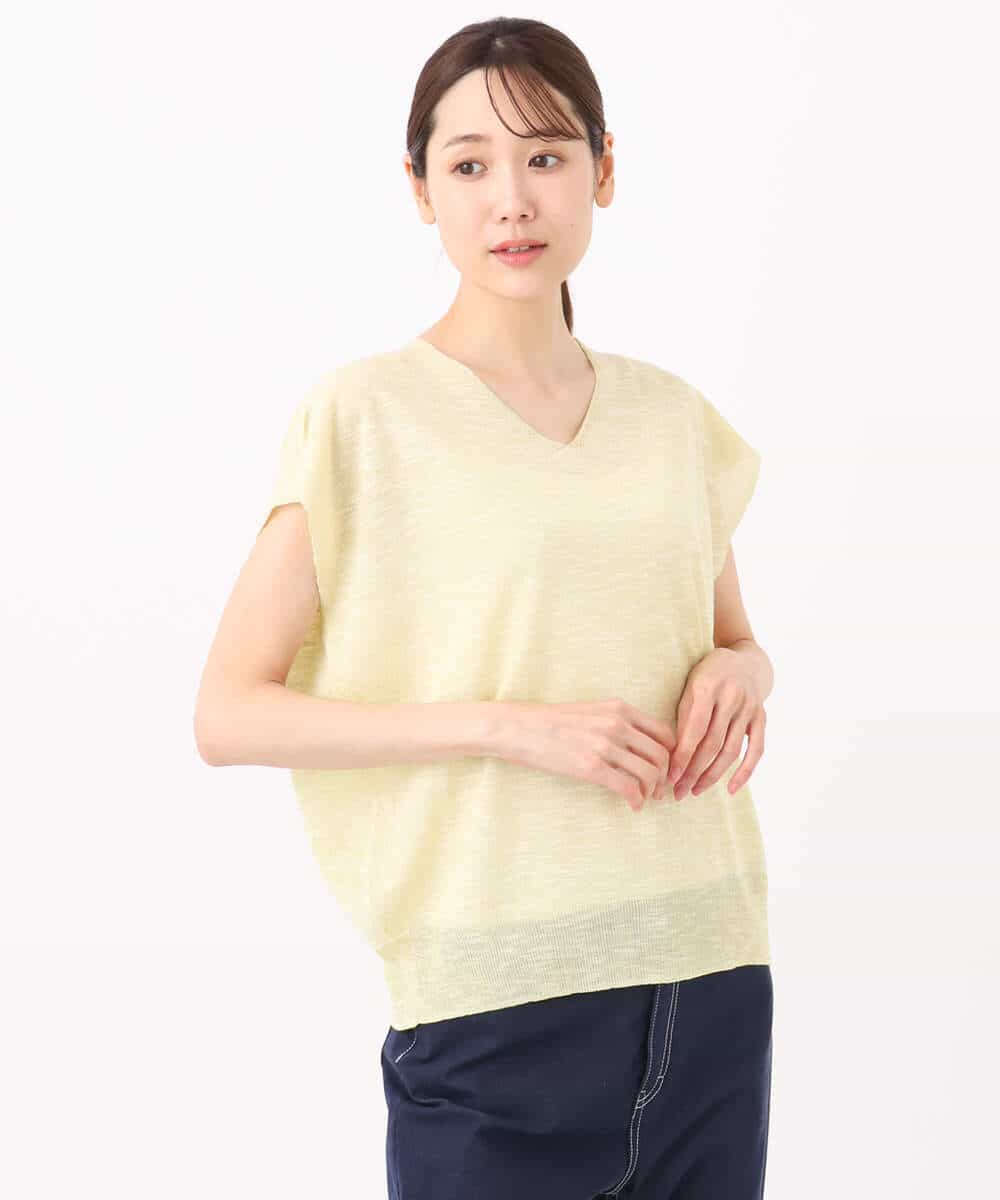 FKFJA70120 MK MICHEL KLEIN(MK ミッシェルクラン) フレンチスリーブラメニット/洗える キャメル