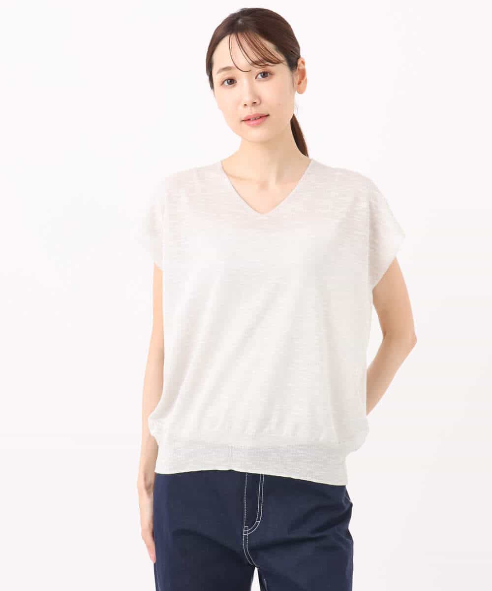 FKFJA70120 MK MICHEL KLEIN(MK ミッシェルクラン) フレンチスリーブラメニット/洗える キャメル