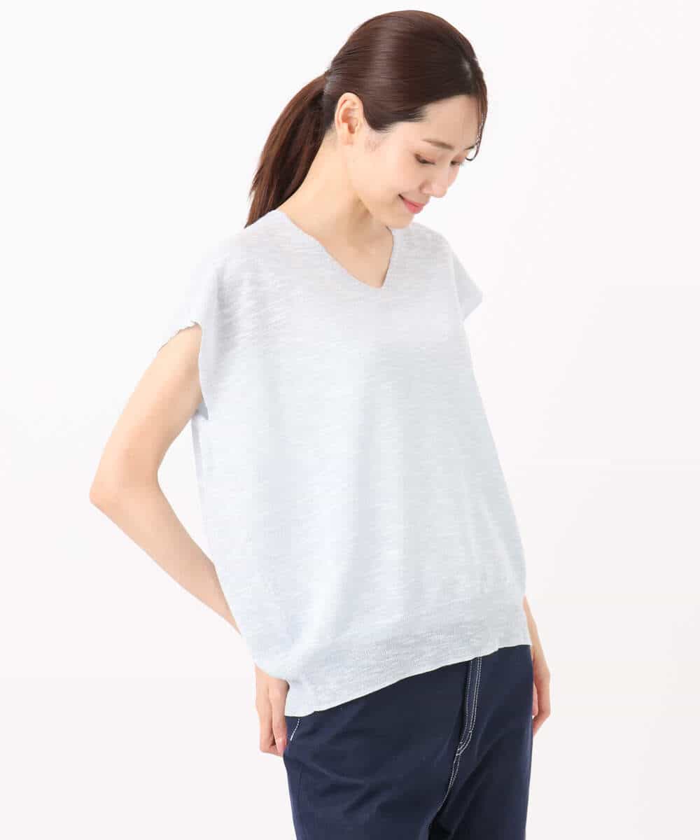 FKFJA70120 MK MICHEL KLEIN(MK ミッシェルクラン) フレンチスリーブラメニット/洗える キャメル
