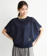 FKFJD21140 MK MICHEL KLEIN(MK ミッシェルクラン) [洗える]前後2wayラメロゴデザイン シアーニット ネイビー