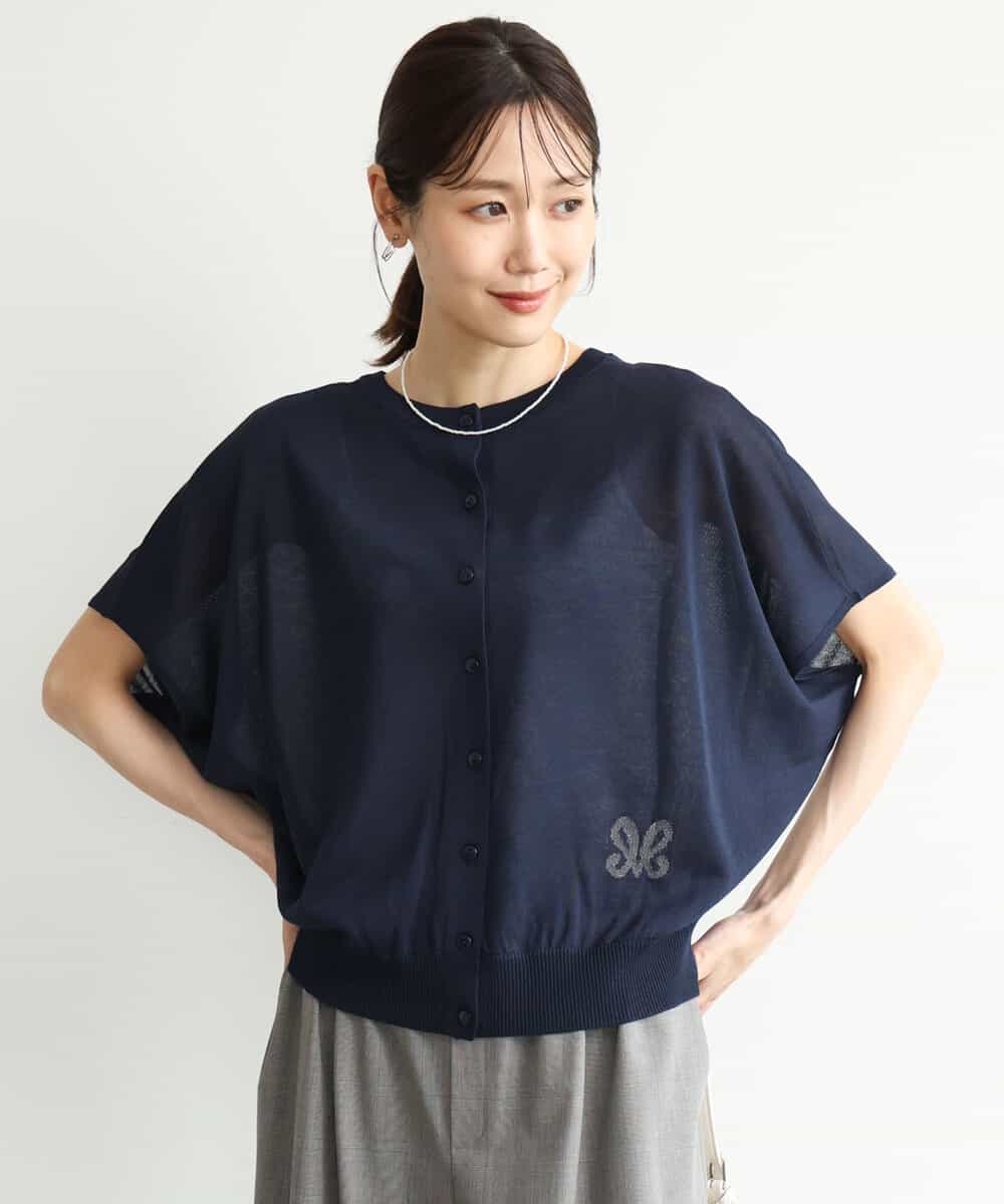 FKFJD21140 MK MICHEL KLEIN(MK ミッシェルクラン) [洗える]前後2wayラメロゴデザイン シアーニット ネイビー