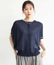 FKFJD21140 MK MICHEL KLEIN(MK ミッシェルクラン) [洗える]前後2wayラメロゴデザイン シアーニット ネイビー