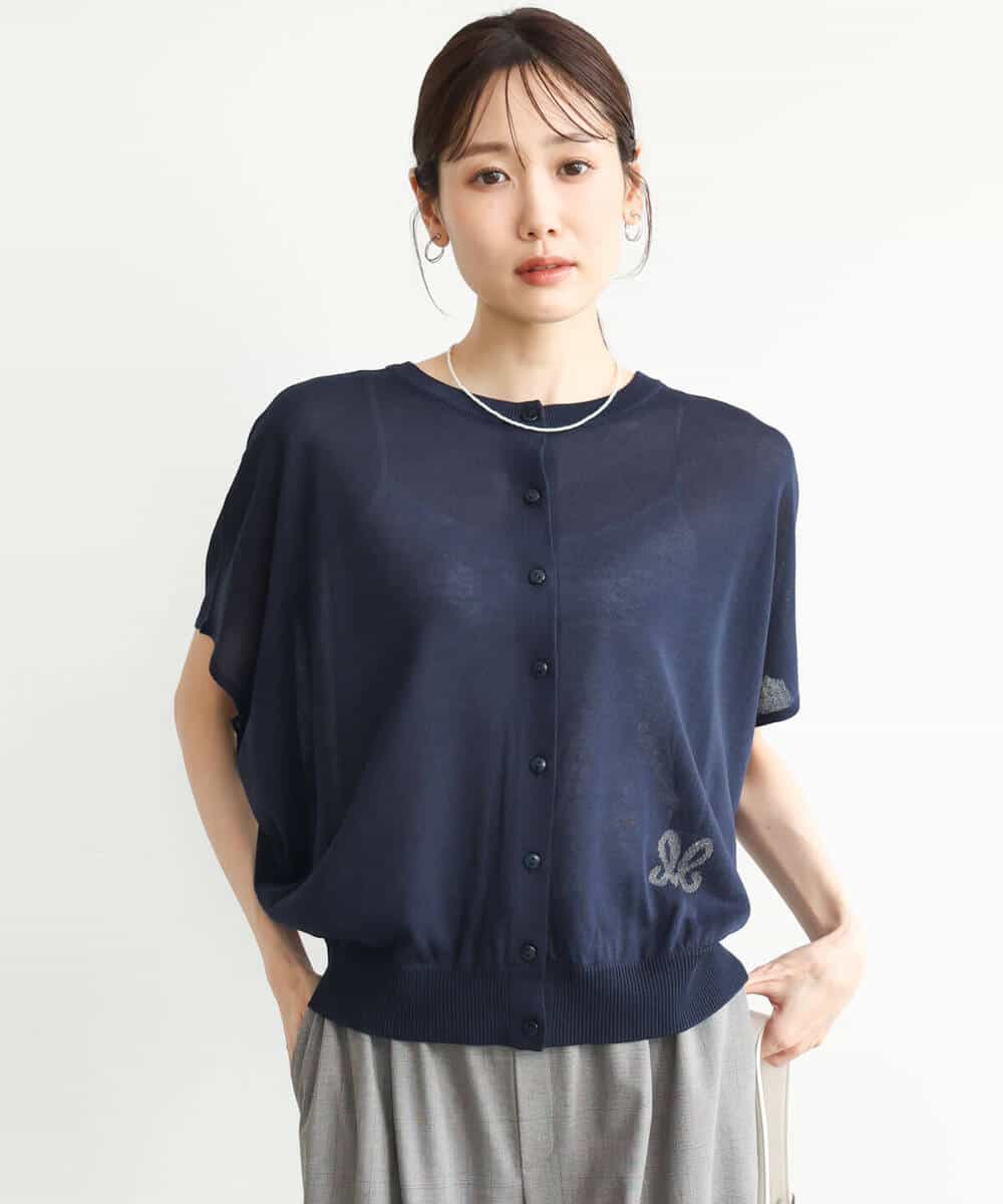 FKFJD21140 MK MICHEL KLEIN(MK ミッシェルクラン) [洗える]前後2wayラメロゴデザイン シアーニット ネイビー