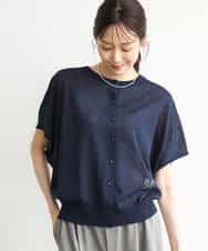 FKFJD21140 MK MICHEL KLEIN(MK ミッシェルクラン) [洗える]前後2wayラメロゴデザイン シアーニット ネイビー