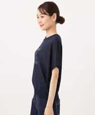 FKFJD21140 MK MICHEL KLEIN(MK ミッシェルクラン) [洗える]前後2wayラメロゴデザイン シアーニット ネイビー