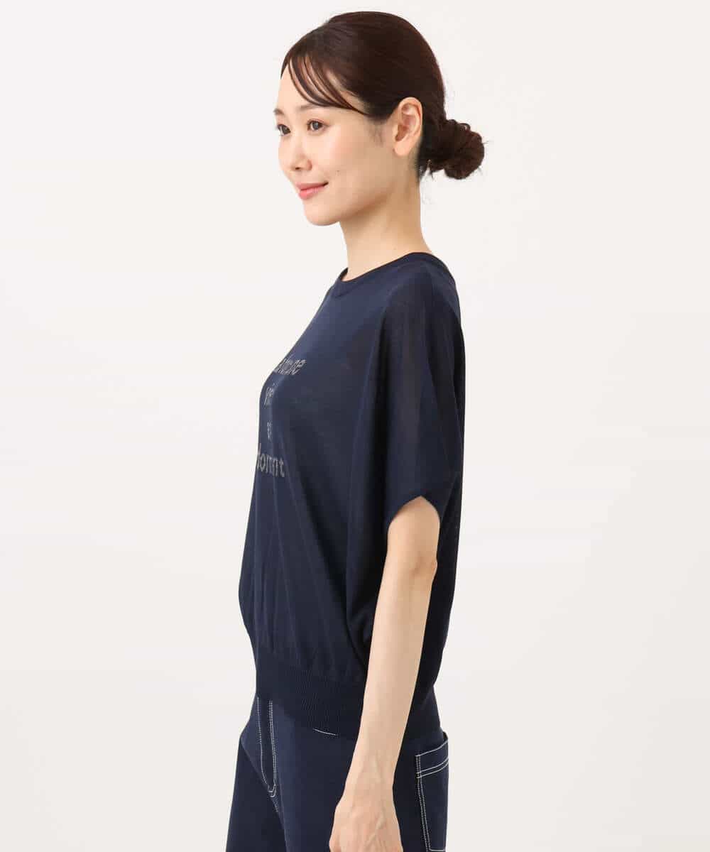 FKFJD21140 MK MICHEL KLEIN(MK ミッシェルクラン) [洗える]前後2wayラメロゴデザイン シアーニット ネイビー