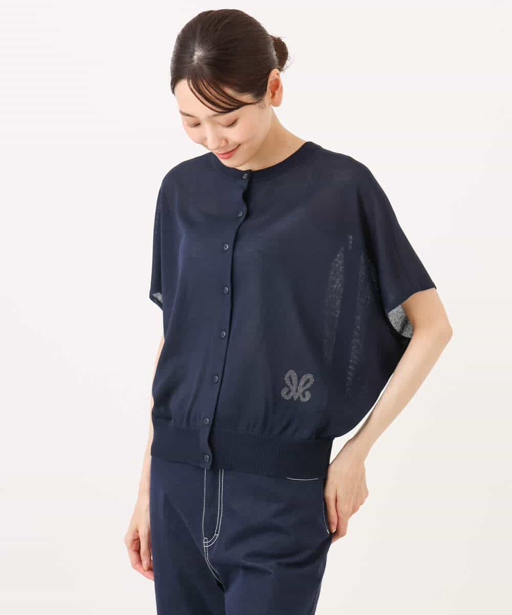 FKFJD21140 MK MICHEL KLEIN(MK ミッシェルクラン) [洗える]前後2wayラメロゴデザイン シアーニット ネイビー