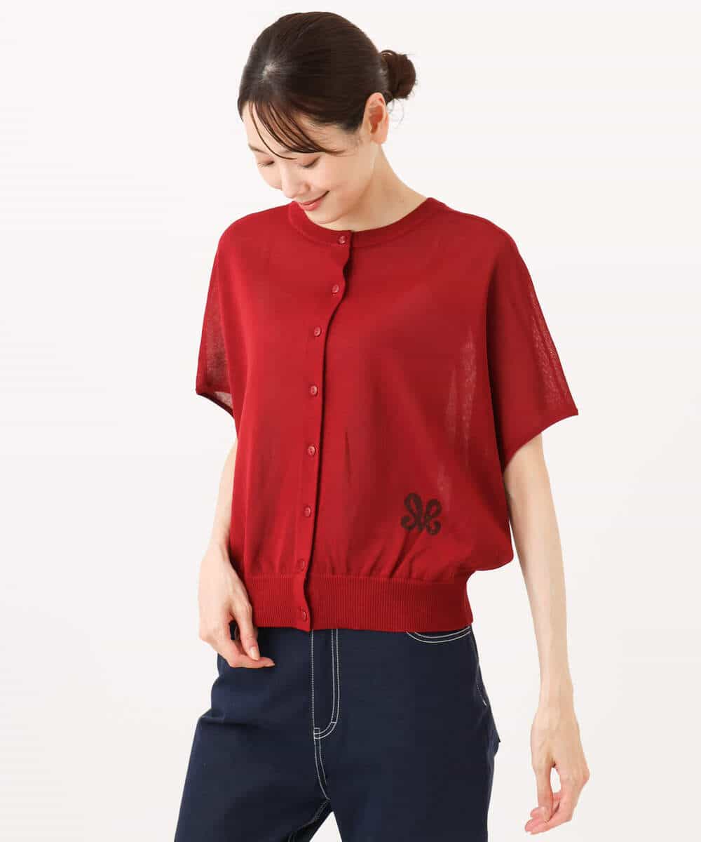 FKFJD21140 MK MICHEL KLEIN(MK ミッシェルクラン) [洗える]前後2wayラメロゴデザイン シアーニット ネイビー