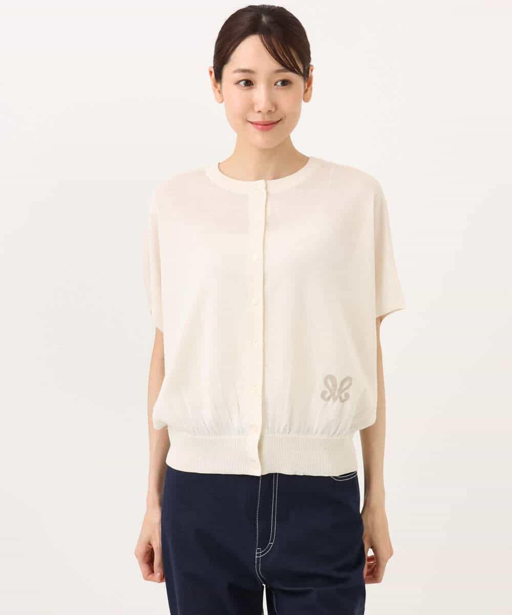 FKFJD21140 MK MICHEL KLEIN(MK ミッシェルクラン) [洗える]前後2wayラメロゴデザイン シアーニット ネイビー