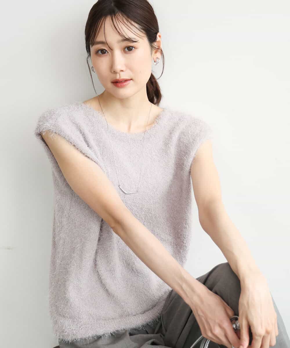 FKFJD22120 MK MICHEL KLEIN(MK ミッシェルクラン) [洗える]前後2wayシャギーニットジレ ピンクグレージュ